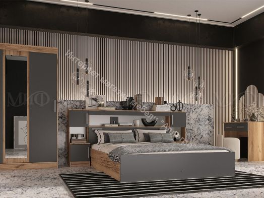 Шкаф-купе трехдверный Бася Графит/Дуб крафт