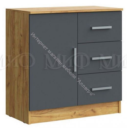 Комод Бася с 3-мя ящиками и дверью Графит/Дуб крафт