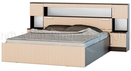 Кровать Бася 1600 мм с надстройкой и тумбами Дуб беленый/Венге