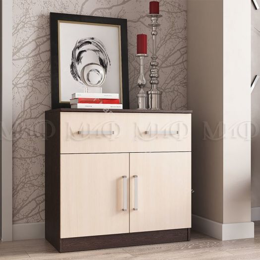 Комод Бася с ящиком 2-мя дверьми Дуб беленый/Венге