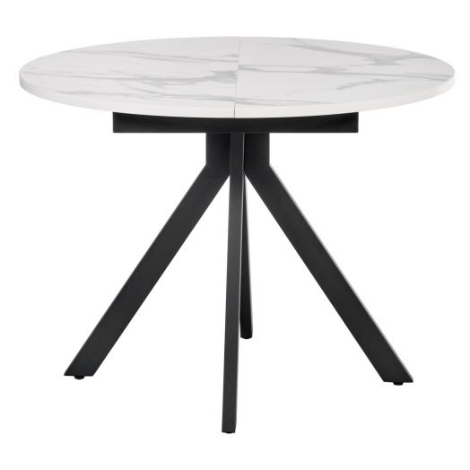 Стол Rudolf круглый раскладной 100-130x100x75см, 
белый мрамор, чёрный