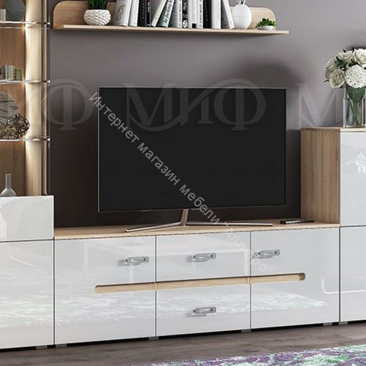 Тумба ТВ Ким Белый глянец/Дуб Сонома