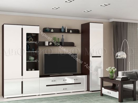 Тумба ТВ Ким Белый глянец/Дуб Венге