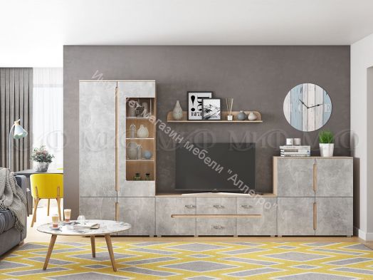 Тумба 4-х створчатая Ким Бетон темный/Дуб Сонома