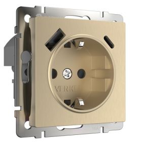 Розетка с Быстрой Зарядкой Werkel W1171710 Шампань Рифленая, USB Type A+С / Веркель