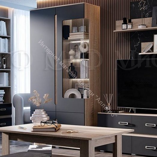 Шкаф с подсветкой Ким Белый глянец, Дуб Венге