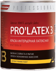 Краска Интерьерная Parade Professional E3 Prolatex 3 9л  Латексная, Матовая, Белая / Парад Пролатекс 3