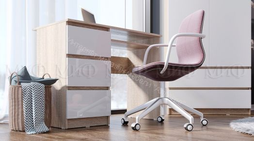 Стол письменный Челси Белый глянец холодный, Дуб Сонома