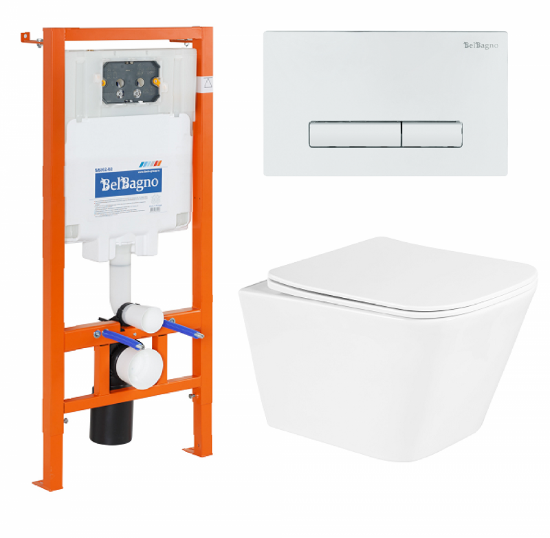 Комплект унитаз подвесной BelBagno DUE BB3103CHR/SC + BB002-80 с кнопкой BB018-GV-BIANCO