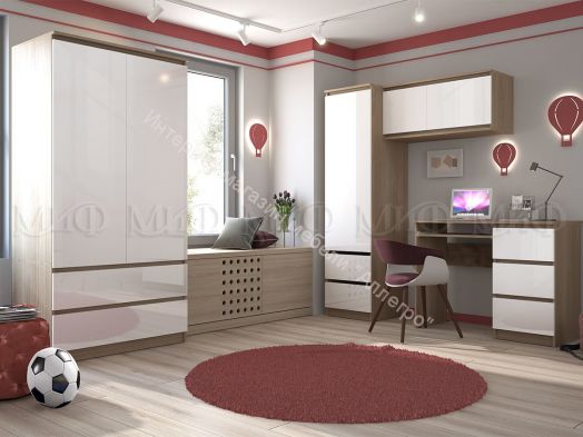 Шкаф двухстворчатый комбинированный "Челси" Белый глянец холодный/Дуб Сонома