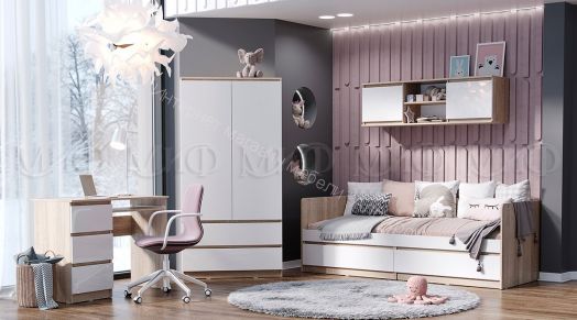 Шкаф двухстворчатый комбинированный "Челси" Белый глянец холодный/Белый