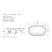 Гидромассажная ванна Jacuzzi Opalia Stone встраиваемая с 6 форсунками и 2 подголовниками 190x110 схема 2