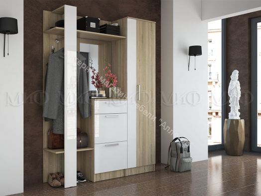 Комбинированная вешалка Мартина Белый глянец/Дуб Сонома