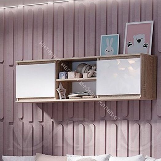 Полка открытая (Антресоль) Челси Белый глянец холодный, Дуб Сонома