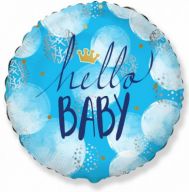 Шар круг (18''/46 см) Привет, Малыш (корона для принца), Голубой