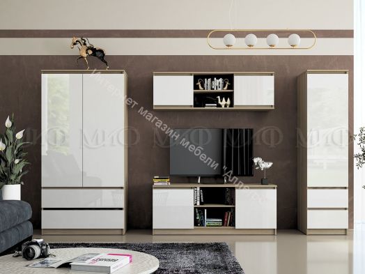 Гостиная Челси Белый глянец холодный, Дуб Сонома