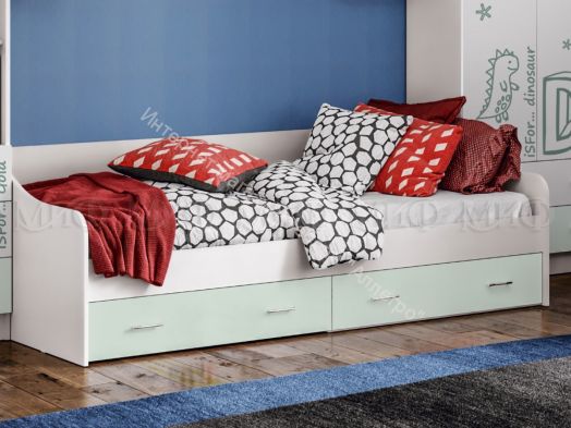 Кровать Вега Алфавит 900х2000 мм  Мята, Белый