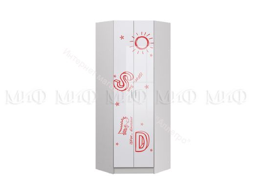 Шкаф угловой Вега Алфавит Красный, Белый