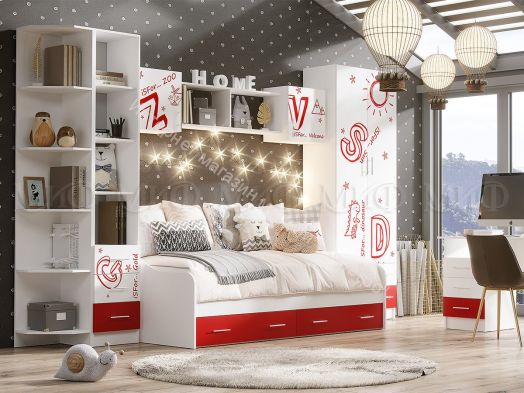 Детская Вега Алфавит Красный, Белый