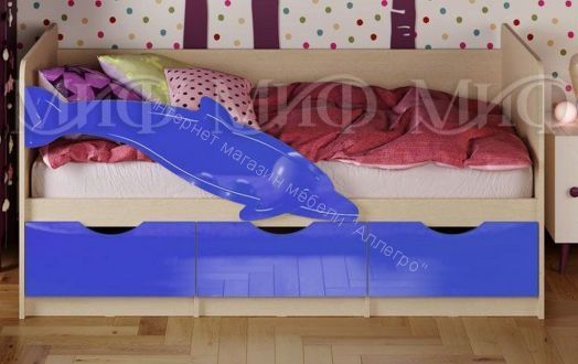 Кровать "Дельфин-1" 2,0*0,8 м Синий металлик, Дуб беленый