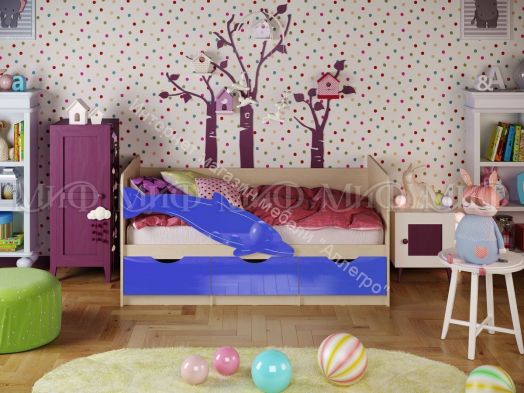 Кровать "Дельфин-1" 2,0*0,8 м Синий металлик, Дуб беленый