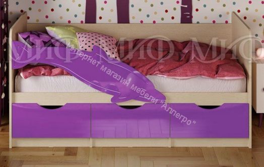 Кровать "Дельфин-1" 2,0*0,8 м Фиолетовый металлик, Дуб беленый