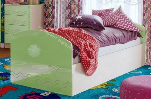 Кровать "Юниор-2" 2,0*0,8 м Салатовый металлик, Дуб беленый