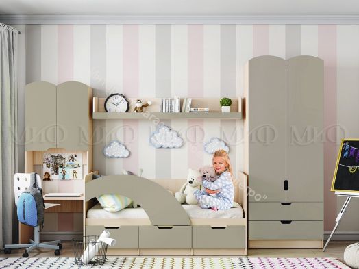 Кровать "Юниор-3" 1,6*0,8 м Шарли Мокко, Дуб беленый