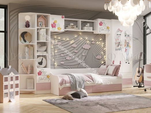 Кровать с ящиками "Вега Fashion" 2,0*0,9 м Розовый, Белый