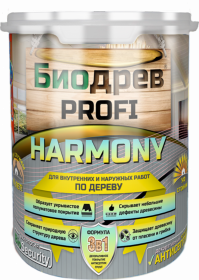 Антисептик Кроющий для Дерева Красковия Биодрев PROFI "HARMONY 3в1" 2.5кг Водный, Белый, Полуматовый с Защитой от Плесени и Грибка