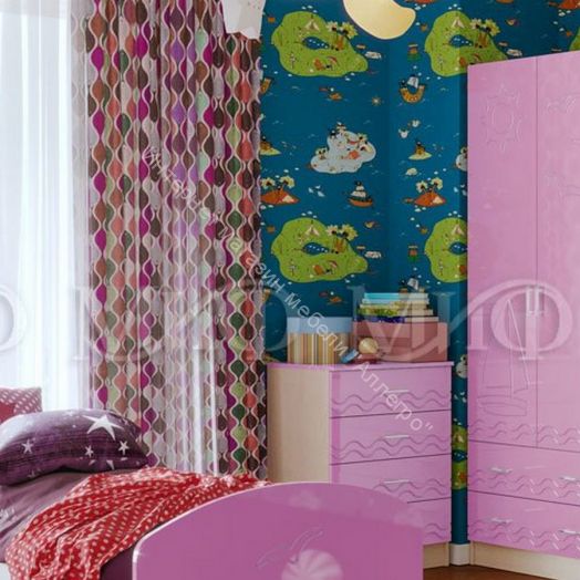 Комод "Юниор-2" Сиреневый металлик, Дуб беленый