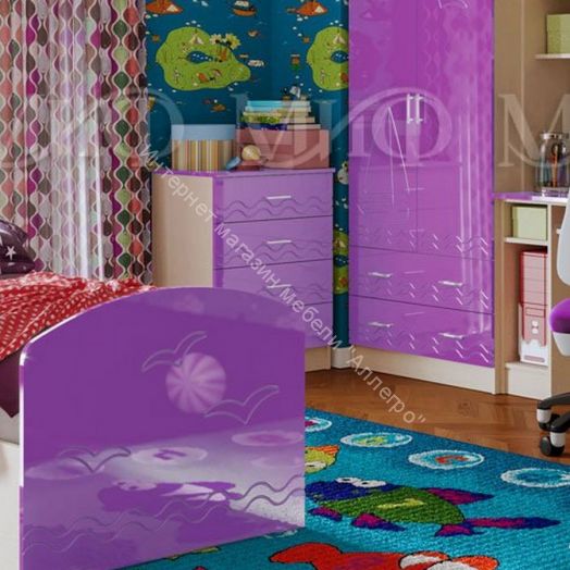 Модульная детская "Юниор-2" Фиолетовый металлик, Дуб беленый