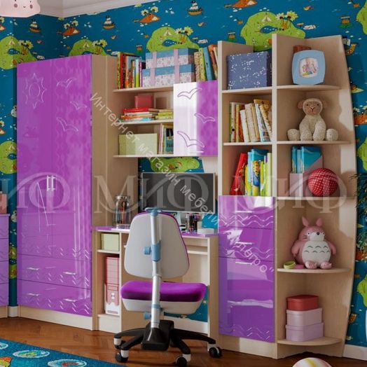 Модульная детская "Юниор-2" Фиолетовый металлик, Дуб беленый