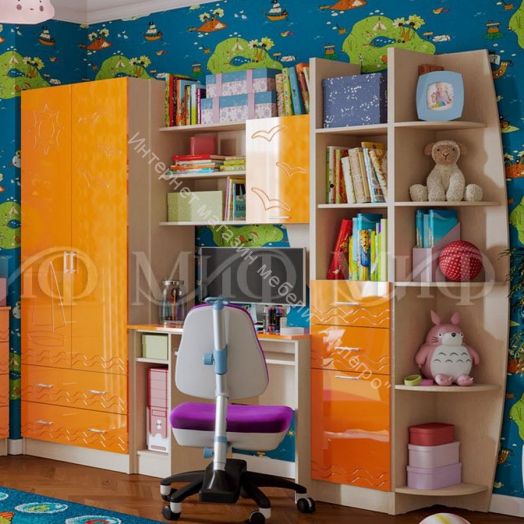 Модульная детская "Юниор-2" Оранжевый металлик, Дуб беленый