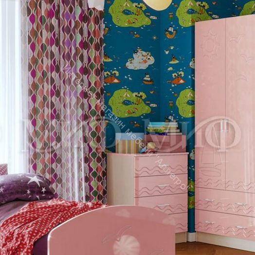 Модульная детская "Юниор-2" Розовый металлик, Дуб беленый