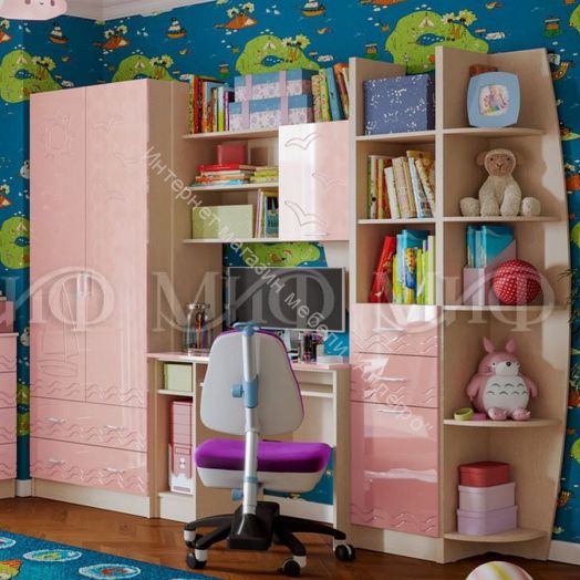 Модульная детская "Юниор-2" Розовый металлик, Дуб беленый