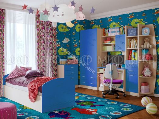 Комод "Юниор-2" Синий, Дуб беленый