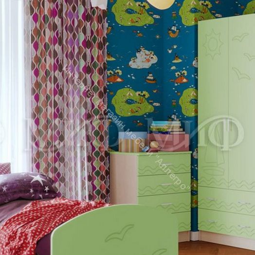 Модульная детская "Юниор-2" Салатовый, Дуб беленый