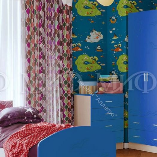 Модульная детская "Юниор-2" Синий, Дуб беленый