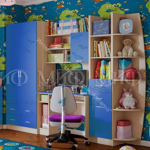 Модульная детская "Юниор-2" Синий, Дуб беленый