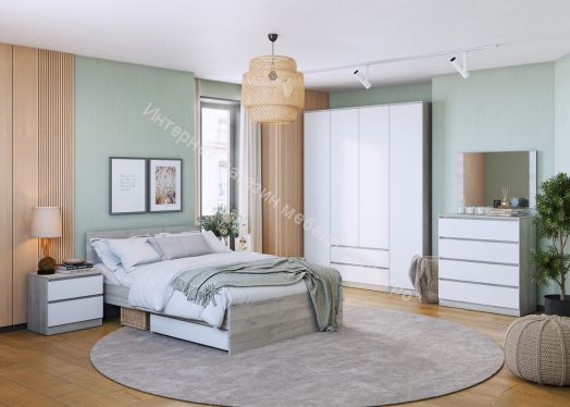 Шкаф трёхдверный "Лори" с 3 дверями и 3 ящиками (Дуб серый/Белый)