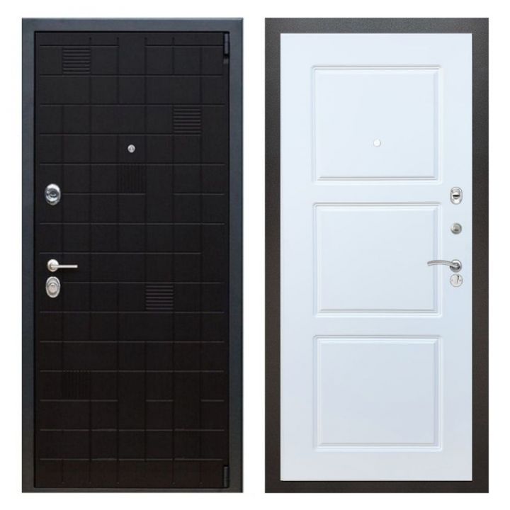 Дверь входная металлическая Great Doors Х12 Тетрис Ясень Черный ФЛ-3 Белый Софт