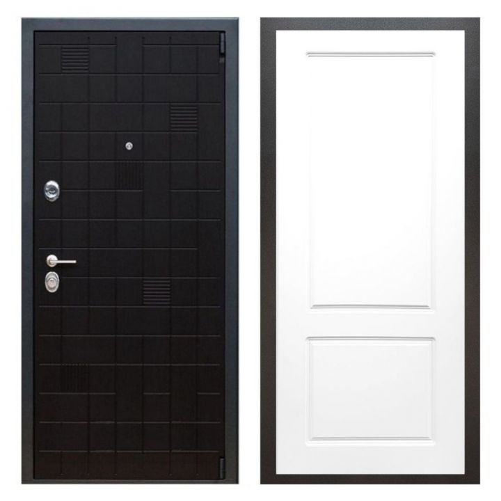Дверь входная металлическая Great Doors Х12 Тетрис Ясень Черный ФЛ-117 Белый Софт