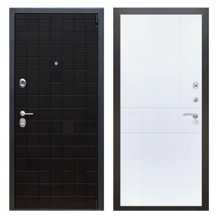 Дверь входная металлическая Great Doors Х12 Тетрис Ясень Черный ФЛ-290 Белый Софт