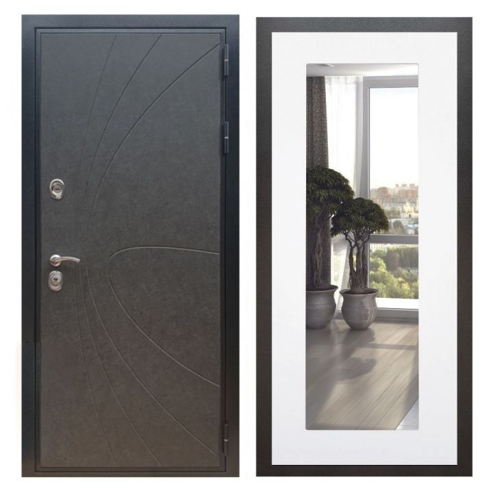 Дверь входная Great Doors X248 Штукатурка Графит Зеркало 18 Белый Софт