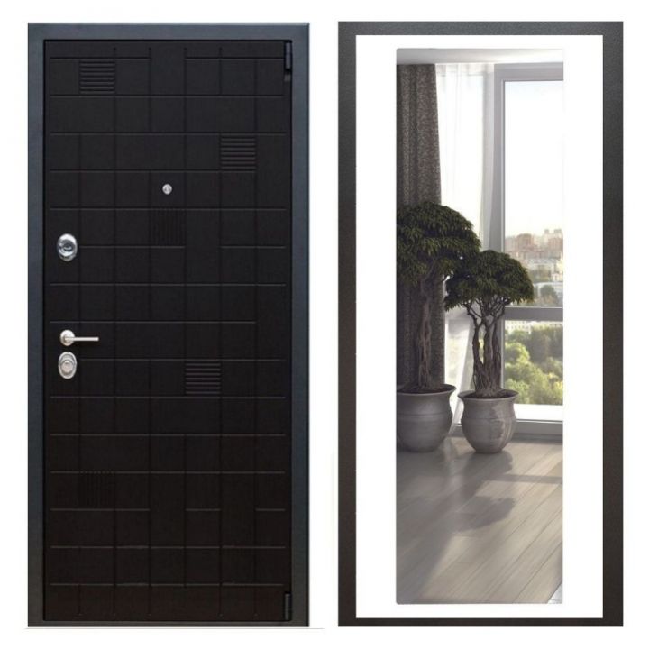 Дверь входная Great Doors Х12 Тетрис Ясень Черный Зеркало XL Белый Софт