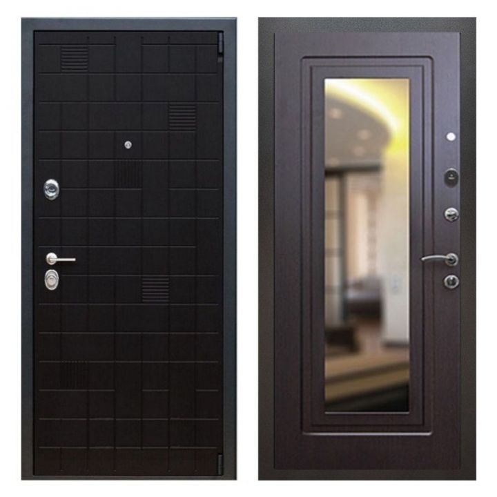 Дверь входная Great Doors Х12 Тетрис Ясень Черный Зеркало Мини ФЛЗ-120 Венге