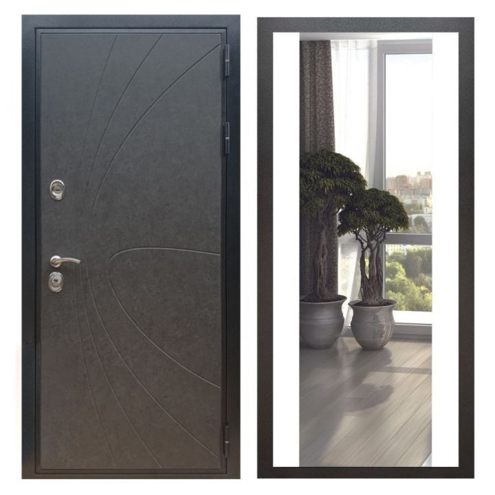Дверь входная Great Doors X248 Штукатурка Графит Зеркало Макси Белый Софт
