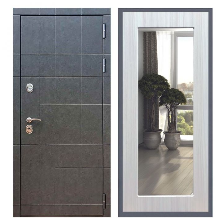 Дверь входная Great Doors Х21 Штукатурка Графит Зеркало 18 Сандал Светлый