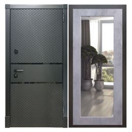 Дверь входная металлическая Great Doors Х15 Черный Кварц Зеркало 18 Бетон Светлый